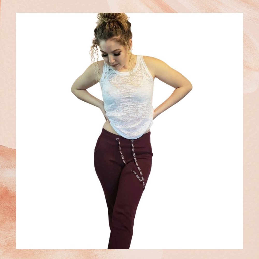Burgundy Soft Fleece Jogger Drawstring Sweatpants - Picture 2 of 4